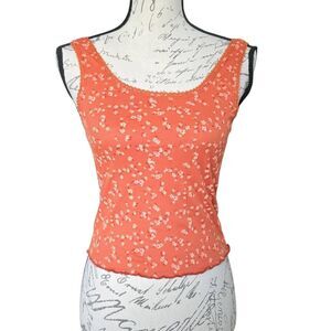 Hippie Rose Women's Size Small Orange Floral Print Ribbed Tank Top